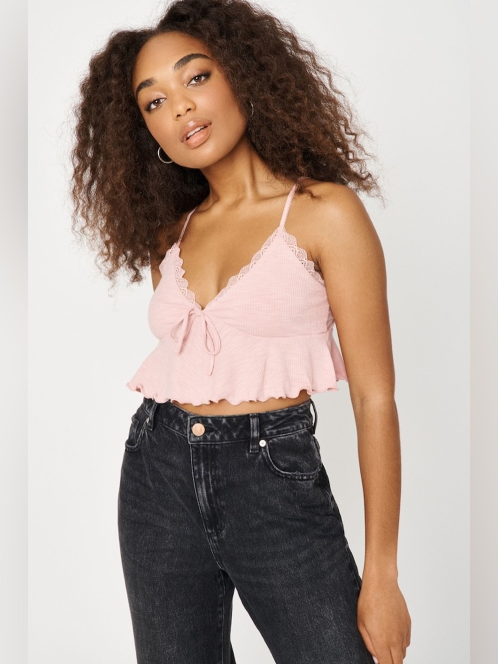 Garage Pink Lace-Trim Babydoll Cami